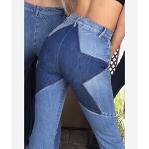 Revice Venus Flare Jeans Womens 27 Two Tone Star On Back Retro 70's Sexy Stretch